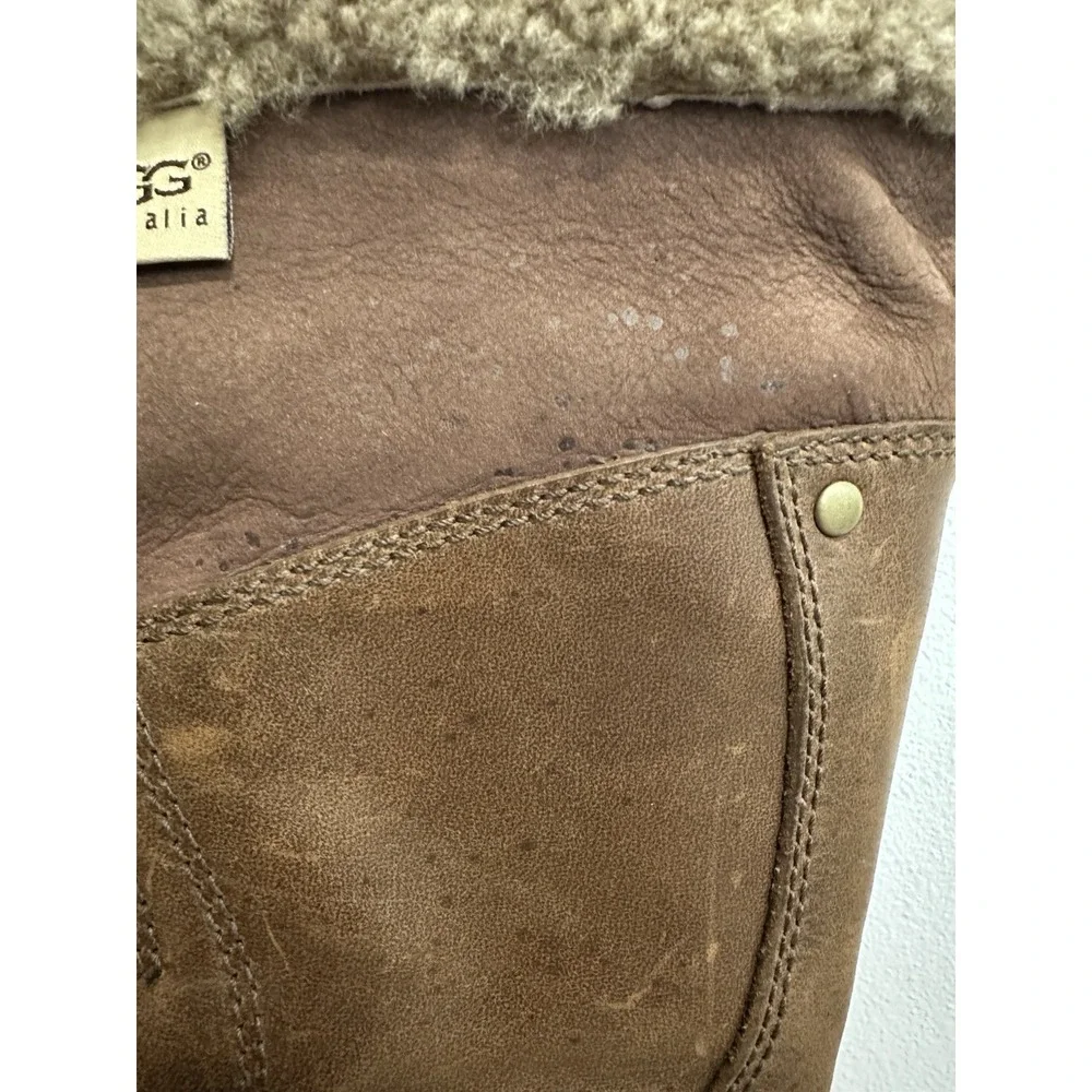 Ugg Australia Leather Boots Womens Size 9 Sheepskin Brown